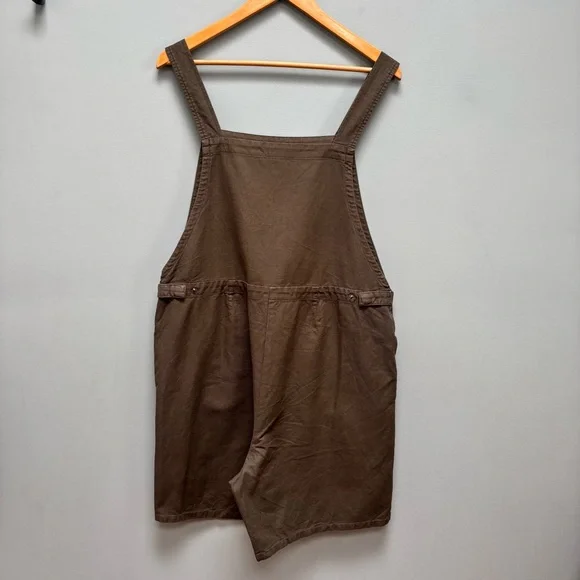 Eileen Fisher Cotton Hemp Stretch Short Overalls in Olive Green S